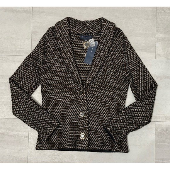 Jones New York Jackets & Blazers - Jones New York S Black/ Gold Wool Knit Jacket Sweater Blazer with Pockets NWT